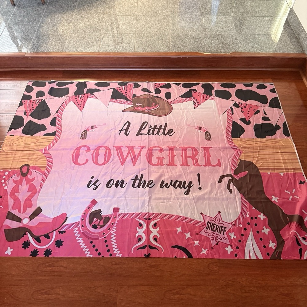 Cowgirl Baby Shower Announcement Banner Backdrop Decorations for Girl 59"x82"
